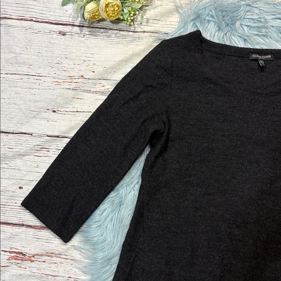Eileen Fisher Gray Merino Wool Tunic 3/4 Top Petite - Picture 4 of 8